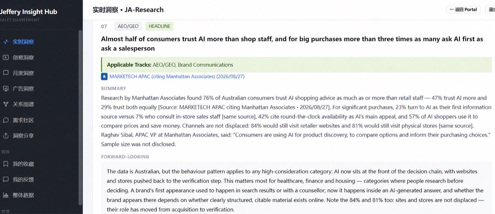 （Jeffery Insight Hub real-time insight: AI is playing an increasingly important role in consumer decision-making）